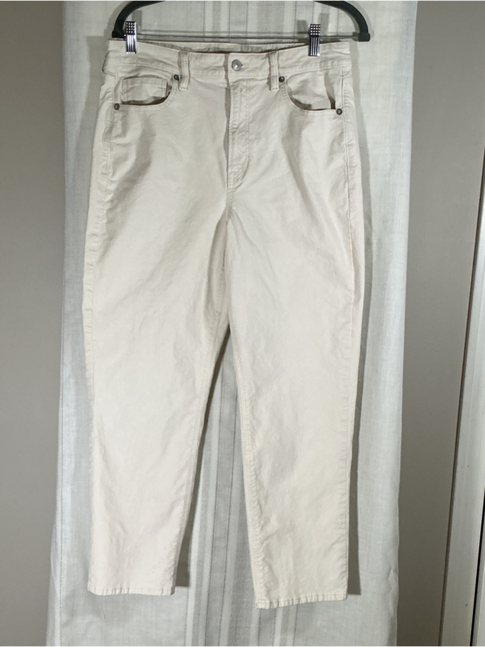 American Eagle Cream Pants Size 12 High Rise Straight Leg Textured
